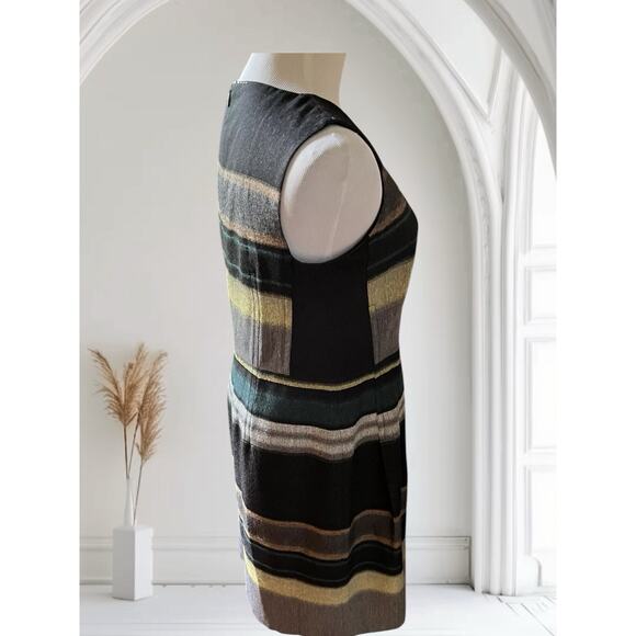 Hugo Boss US 4 S Dicoris Sleeveless Stripe Wool Knee Length Green Gray Dress - Picture 9 of 14